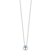 Sterling Silver RH-plated Blue Cr. Opal Inlay Cross 16in With 2in ext Necklace